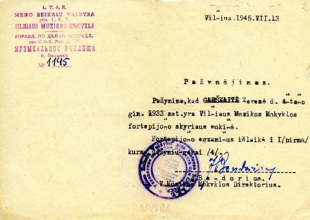 KKE 5695-2.jpg - (litewski) Dok. Dokumenty dotyczące wywozu pianina z Litwy do Polski dla Teresy Graszko, Wilno, 1945/1946 r.